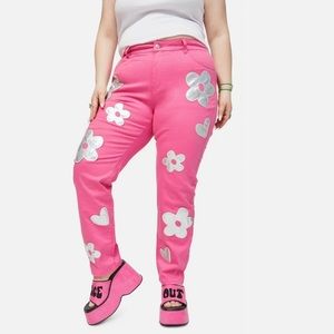 dELiA*s Plus Heart Of Glass Holo Flower Applique Twill Pants Size 1X
